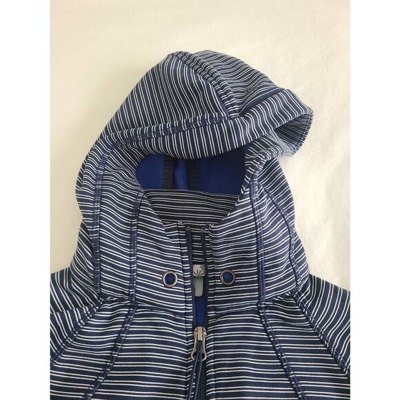 Athleta Full‎ Zip Hoodie Women's 2XS Blue Striped Fleece Lined Polyester Blend - Picture 5 of 7